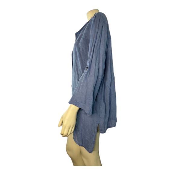 Caroline Rose Button-Down stand collar 100 % Tissue-Linen Shirt size large - Picture 5 of 11